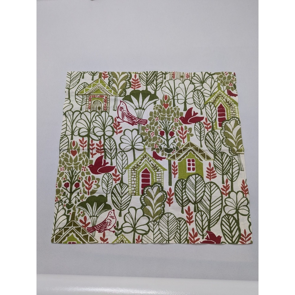 Pottery Barn Replacement Cloth Napkin‎ Red Green Birds Houses 20x20